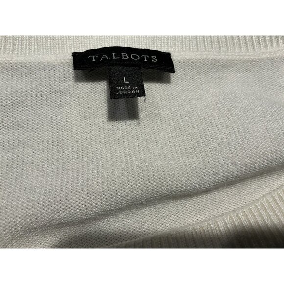 Talbots Sweater Size Large Cream Pinks Blue Black Stripes Crew Neck - Picture 5 of 7